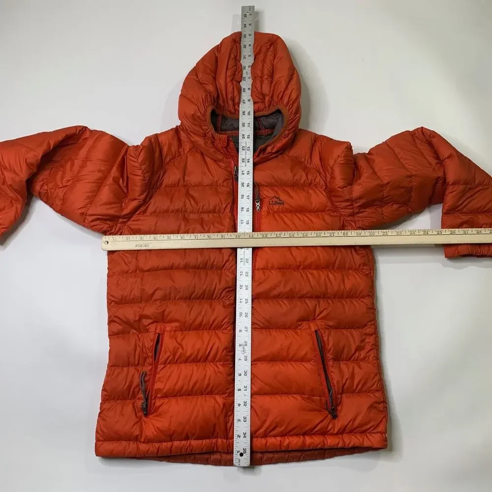 LL Bean Jacket Teen Big Boy XL Pimento Ultralight Goose Down Hooded Reflective
